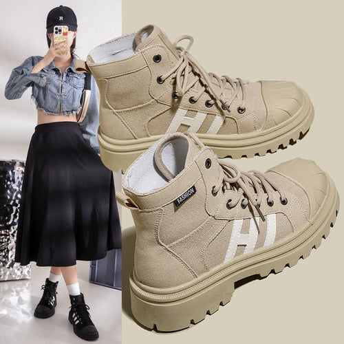 Damen Hochformat Sneaker aus robustem Textil mit trendiger Profilsohle Heidi-Mode