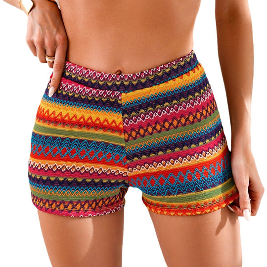 Damen Badeshorts mit lebhaftem Muster und elastischem Bund Heidi-Mode