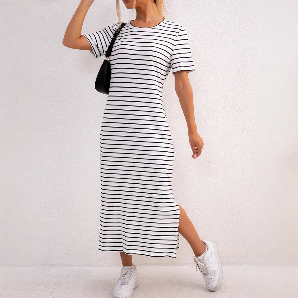 Damen gestreifte Midi-Kleid Heidi-Mode