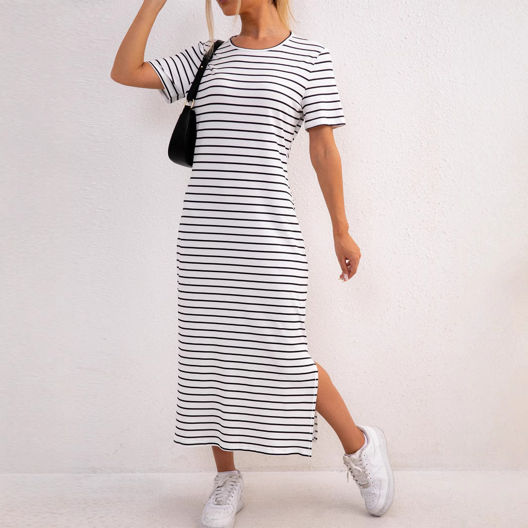 Damen gestreifte Midi-Kleid Heidi-Mode