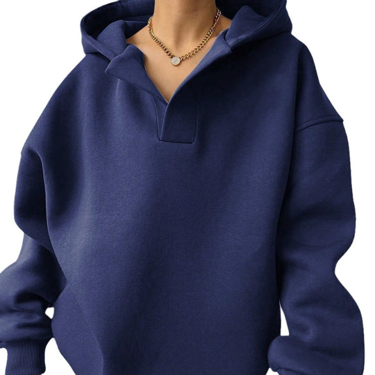 Damen Oversized Kapuzenpullover mit halbem Reißverschluss Heidi-Mode