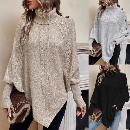 Damen Oversized Pullover mit hohem Kragen und dekorativem Zopfdesign Heidi-Mode