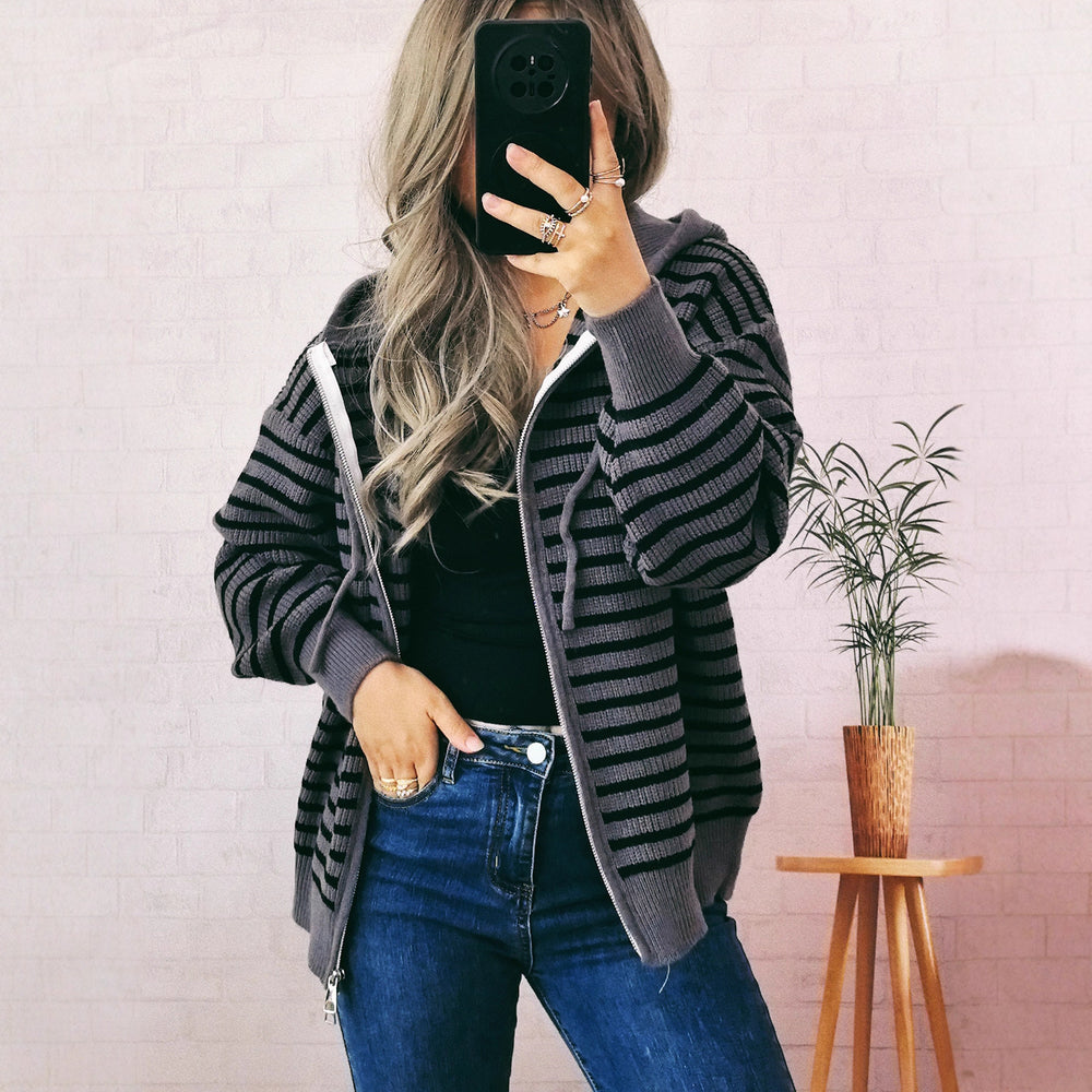 Damen Sportlicher Hoodie mit Streifenmuster und lässigem Schnitt Heidi-Mode