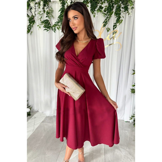 Damen Elegantes A-Linien Midi Kleid mit weichen Falten Heidi-Mode