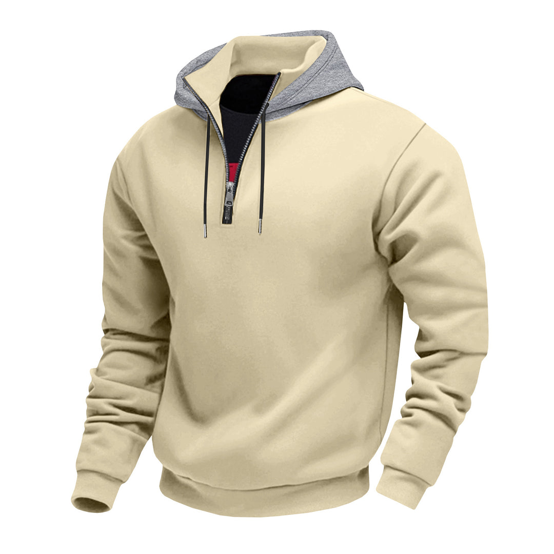 Herren Kapuzenpullover mit halbem Reißverschluss und kontrastierendem Innenfutter Heidi-Mode