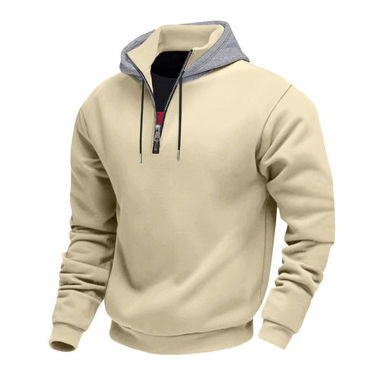 Herren Kapuzenpullover mit halbem Reißverschluss und kontrastierendem Innenfutter Heidi-Mode