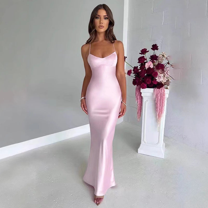 Damen Glamouröses Langarm-Maxi-Kleid mit verstellbaren Trägern und figurbetontem Schnitt Heidi-Mode
