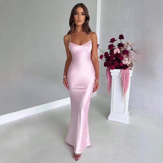Damen Glamouröses Langarm-Maxi-Kleid mit verstellbaren Trägern und figurbetontem Schnitt Heidi-Mode