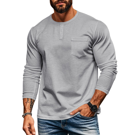 Herren Langarmshirt mit Knopfleiste und Brusttasche Heidi-Mode