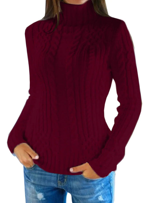Damen Rolkragenpullover mit Zopfmuster und bequemer Passform Heidi-Mode