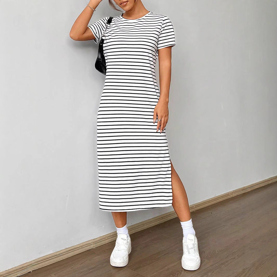 Damen gestreifte Midi-Kleid Heidi-Mode