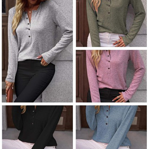 Damen Bequemes Langarmshirt mit Knopfdetail Heidi-Mode