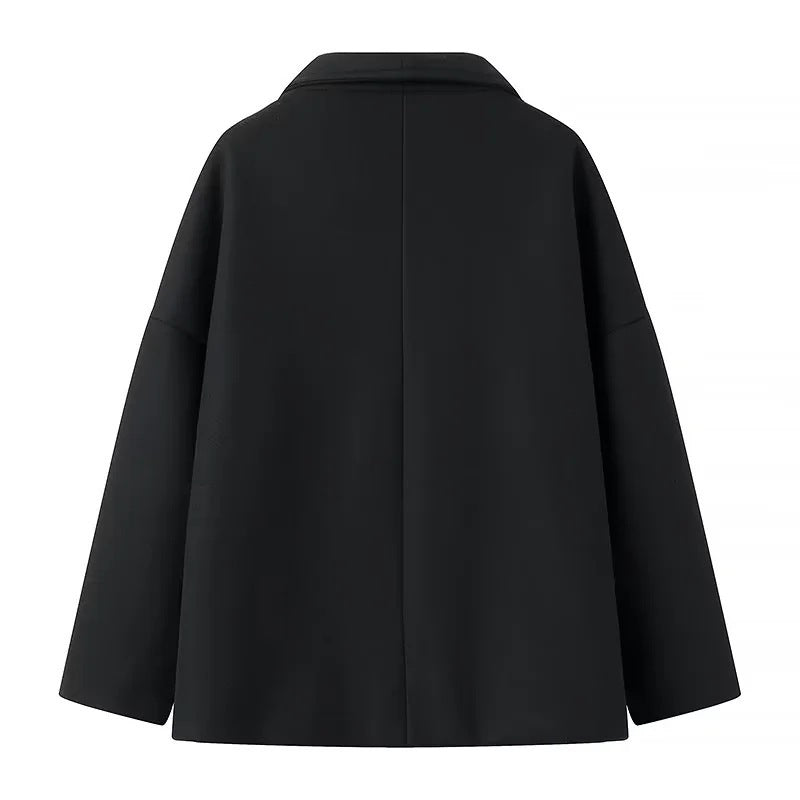 Damen Oversize Doppelreiher-Jacke mit elegantem Schalkragen und großen Knöpfen Heidi-Mode