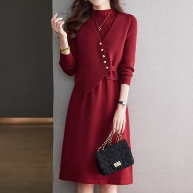 Damen Kombination aus Strickkleid und Weste Heidi-Mode