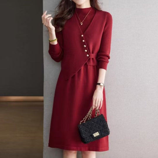 Damen Kombination aus Strickkleid und Weste Heidi-Mode