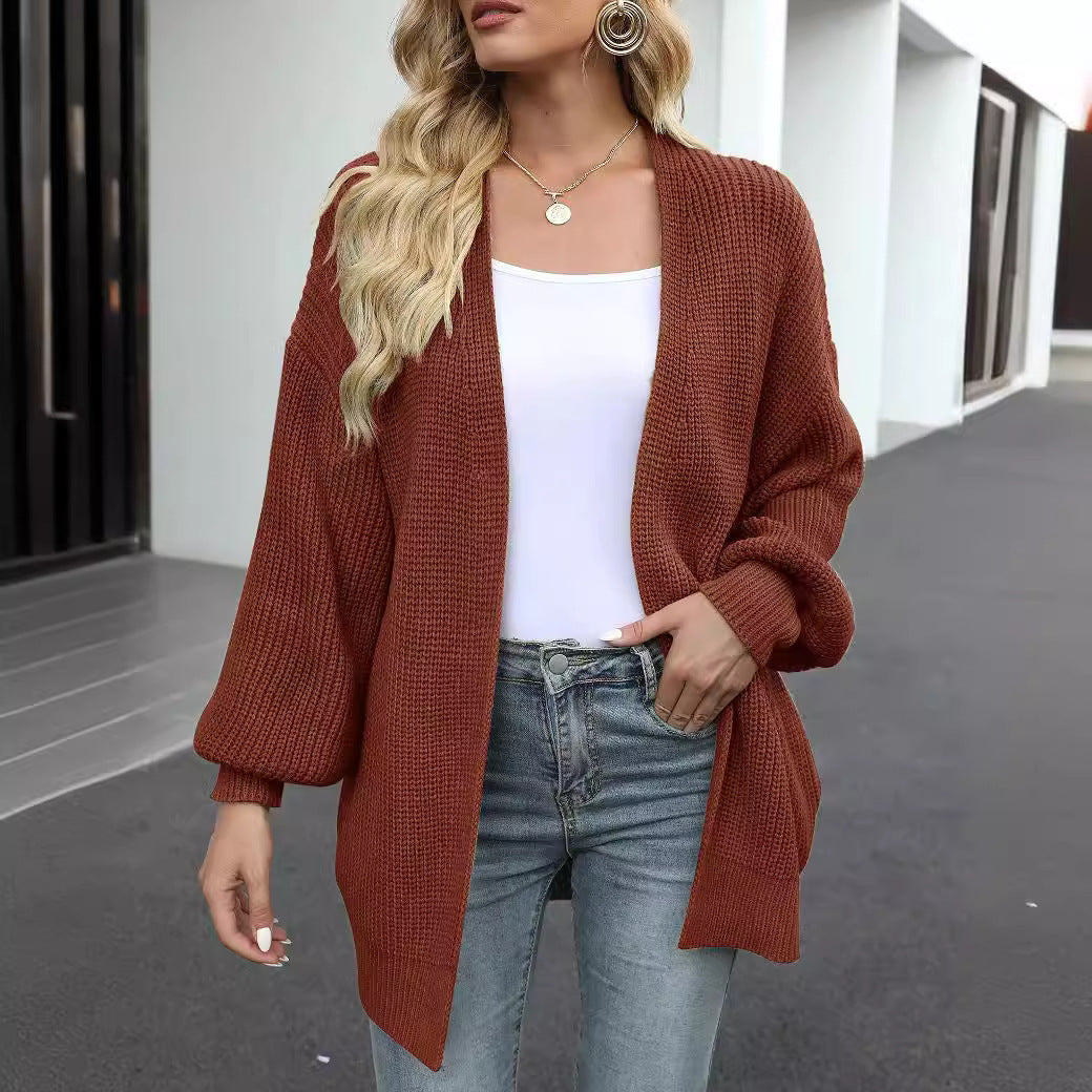 Damen Empfindlicher Grobstrick-Cardigan mit schillernden Ärmeln Heidi-Mode