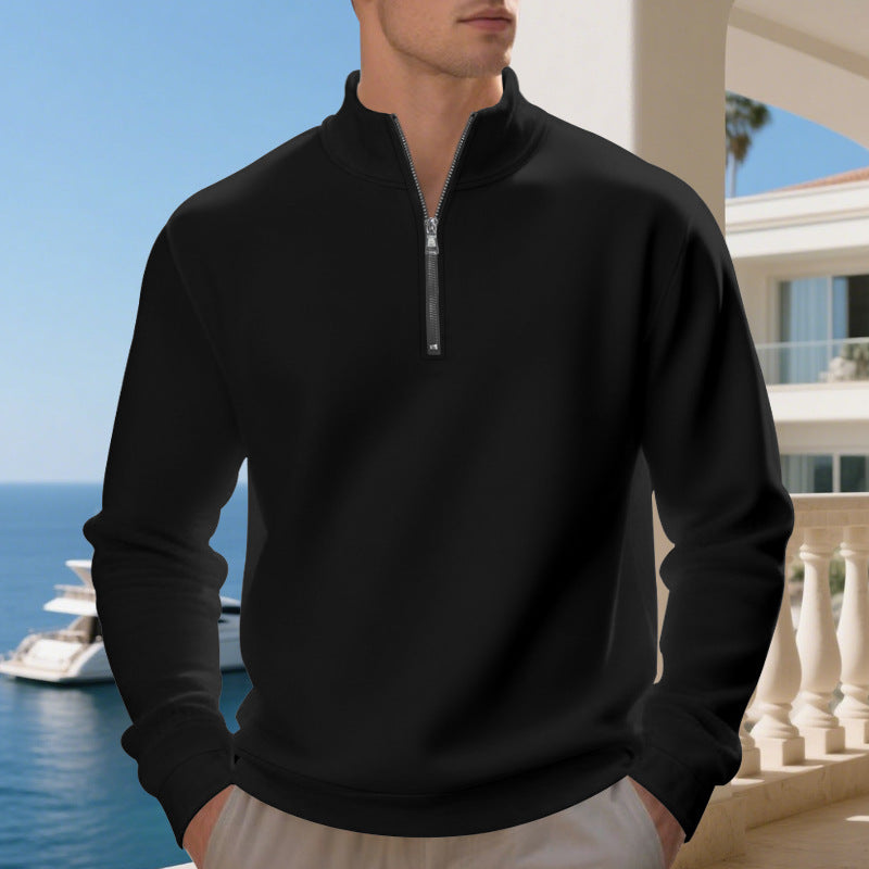 Herren sportlicher Sweatshirt mit modernem Stehkragen und Reißverschluss Heidi-Mode