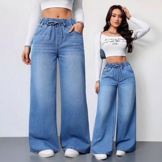 Damen Weite Jeans mit elastischem Bund und Seitentaschen Heidi-Mode