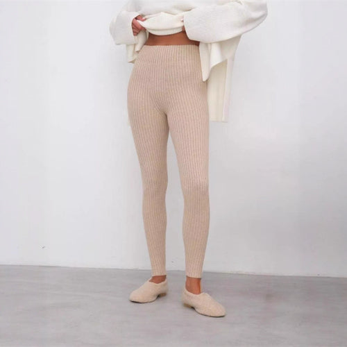 Damen Rippstrick-Leggings mit hohem Bund und feiner Struktur Heidi-Mode