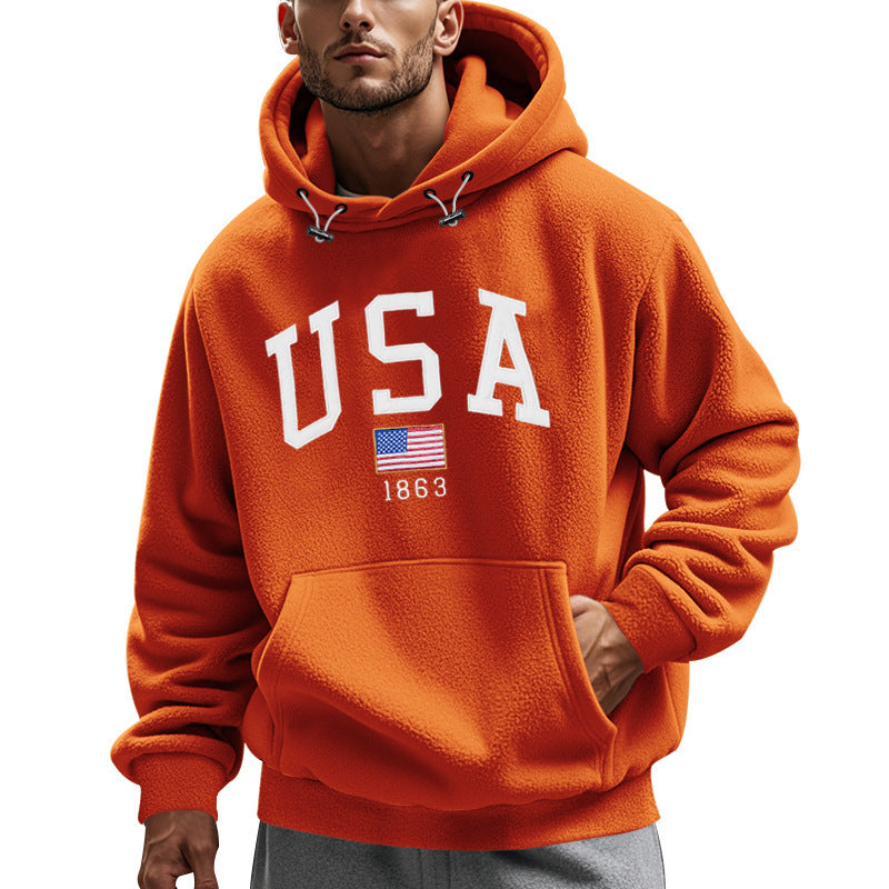 Herren Kuscheliger Fleece Hoodie mit USA-Print Heidi-Mode