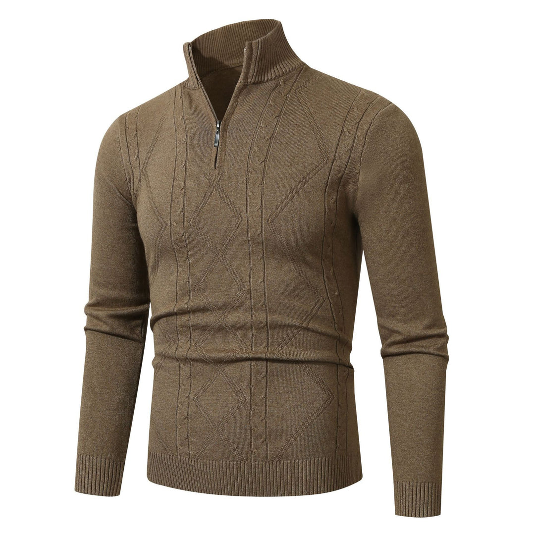 Herren Strickpullover mit modernem Zopfmuster und hohem Stehkragen Heidi-Mode