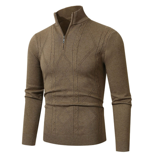 Herren Strickpullover mit modernem Zopfmuster und hohem Stehkragen Heidi-Mode