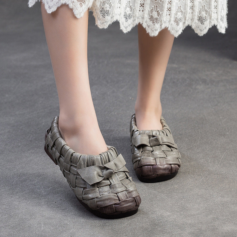Damen Ballerinas aus geflochtenem Leder mit komfortablem Fußbett Heidi-Mode