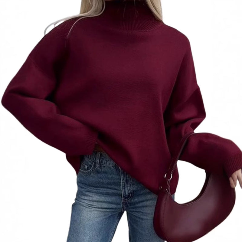 Damen Oversized Strickpullover mit hohem Kragen und lässiger Passform Heidi-Mode
