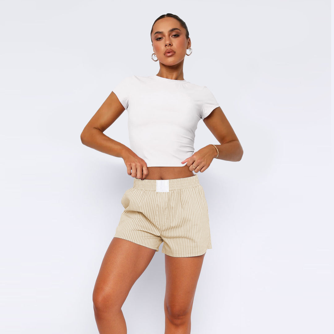 Damen Baumwoll-Shorts mit elastischem Bund und Streifenmuster Heidi-Mode