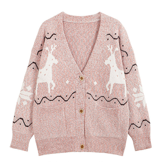 Damen Gemütlicher Cardigan mit Rentier-Motiv und Taschen Heidi-Mode