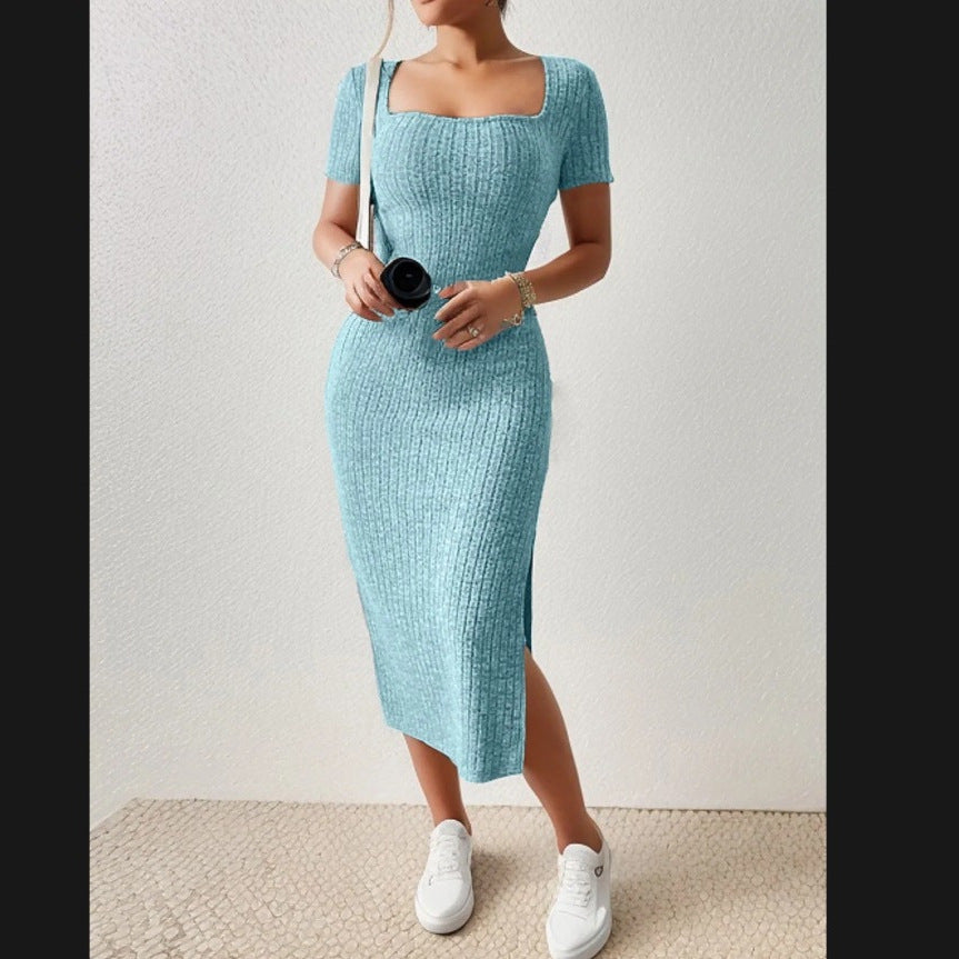 Damen Figurbetontes Maxikleid mit seitlichen Schlitzen und elastischem Material Heidi-Mode