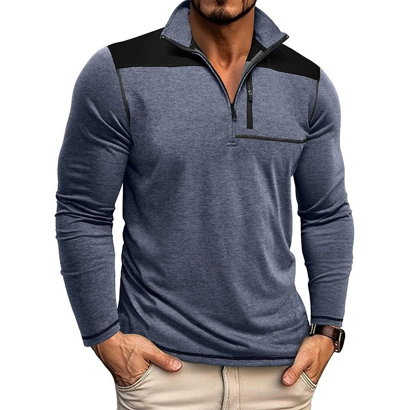 Herren Langarm-Polohemd mit hohem Kragen und Reißverschluss Heidi-Mode