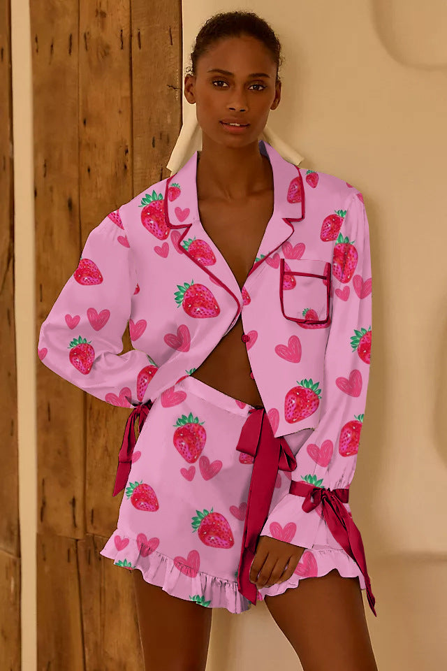 Damen Schlafanzug-Set mit Erdbeer-Design Heidi-Mode