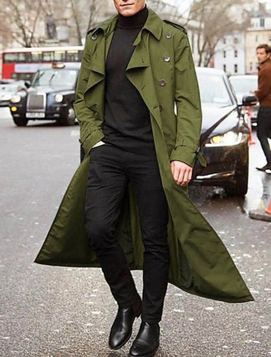Herren Trenchcoat mit doppelt gelegtem Revers und modischen Knopfdetails Heidi-Mode