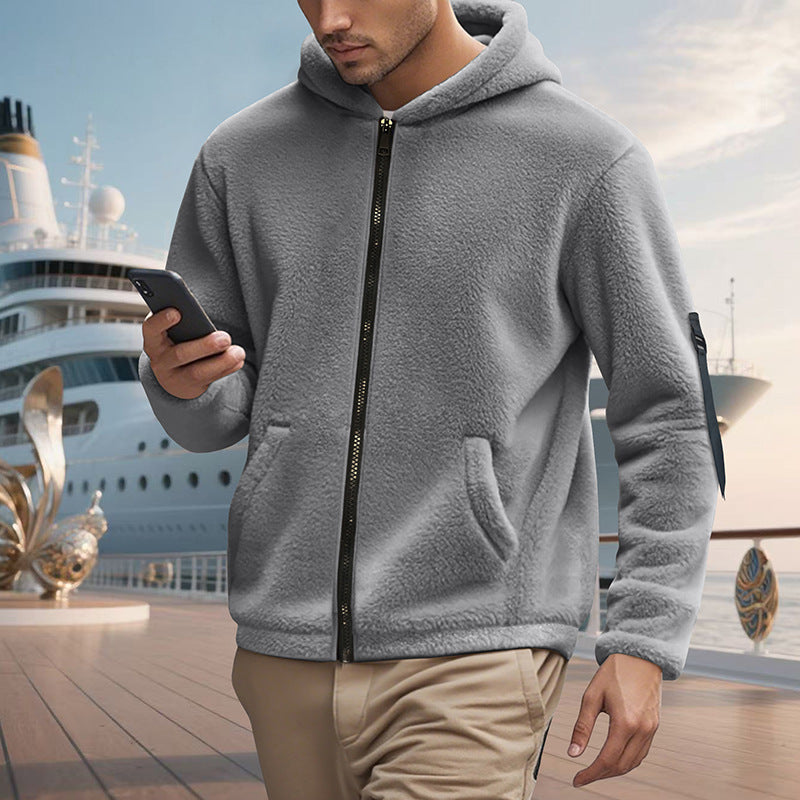 Herren kuscheliger Fleece-Hoodie mit glänzendem Reißverschluss und praktischen Taschen Heidi-Mode