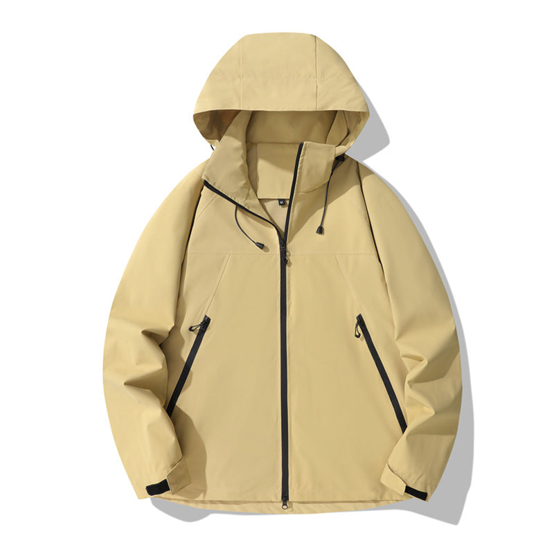 Damen wasserabweisende Outdoor-Jacke mit verstellbarem Kapuzenkragen und funktionalen Reißverschlusstaschen Heidi-Mode