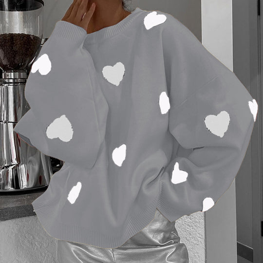 Damen lässiger Pullover mit Herzmotiv Heidi-Mode