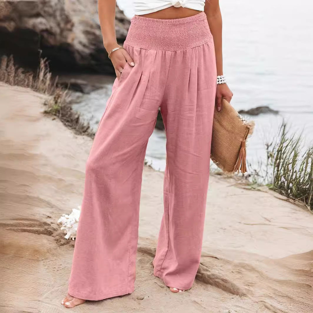 Damen weite Leinenhose mit elastischem Bund Heidi-Mode