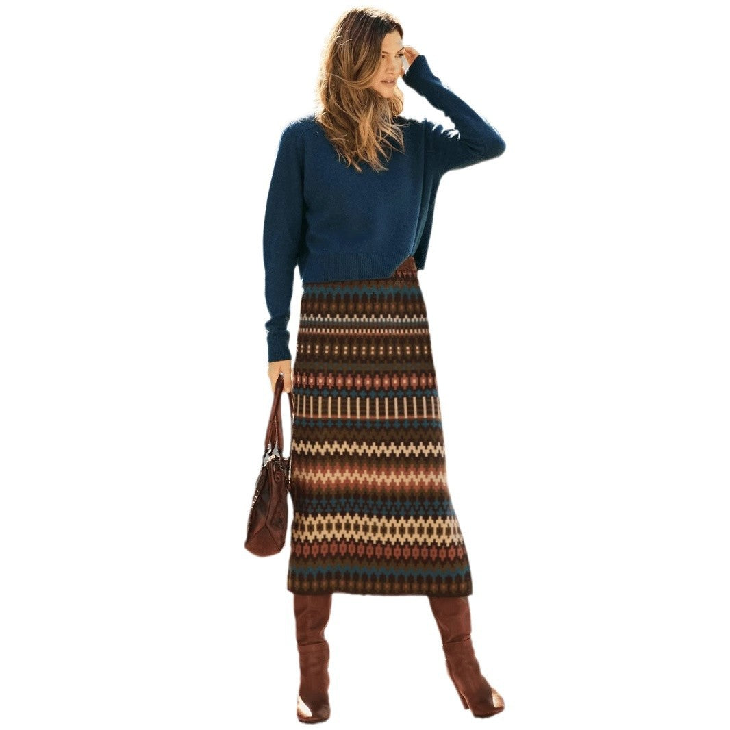 Damen Maxiröcke mit modernem Ethnomuster und elastischem Bund Heidi-Mode