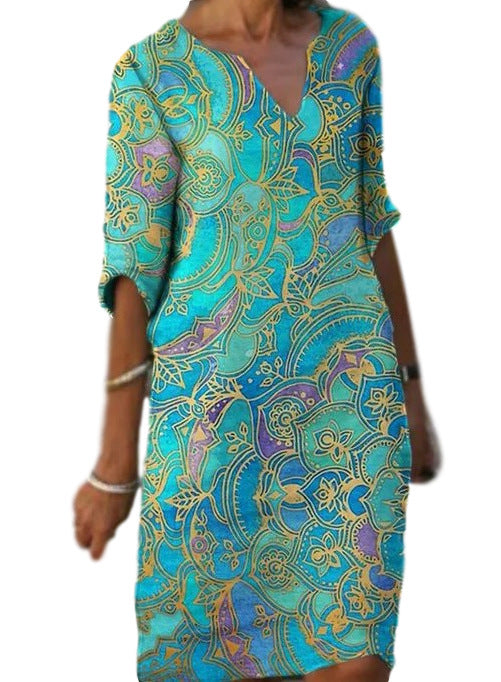 Damen Tunika-Kleid mit V-Ausschnitt und innovativem Muster Heidi-Mode