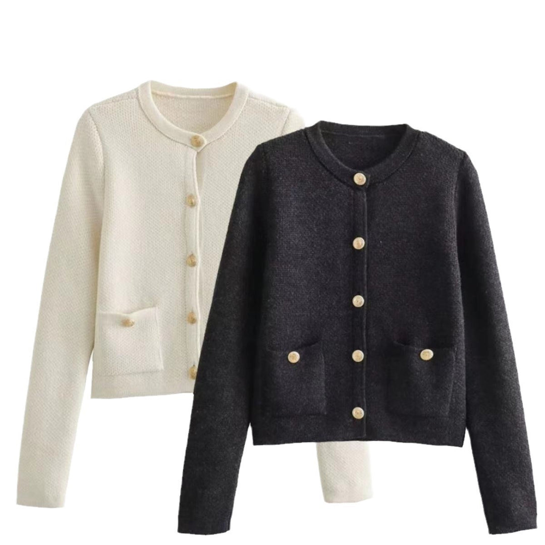 Damen Strickjacke mit dekorativen Knöpfen und Taschen Heidi-Mode