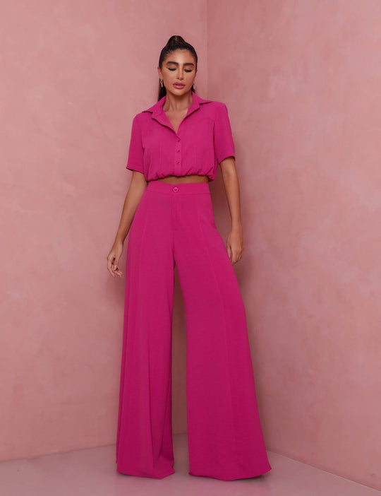 Damen Elegantes Kurzarm-Blusen und Palazzo-Hosen-Ensemble Heidi-Mode