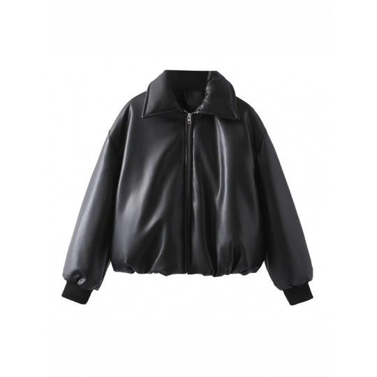 Damen lässige Boxy-Jacke aus weichem Kunstleder mit elastischem Bund Heidi-Mode