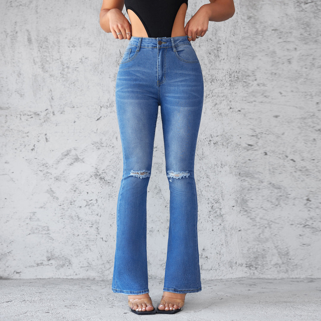 Damen Flared Jeans mit modischen Rissdetails Heidi-Mode