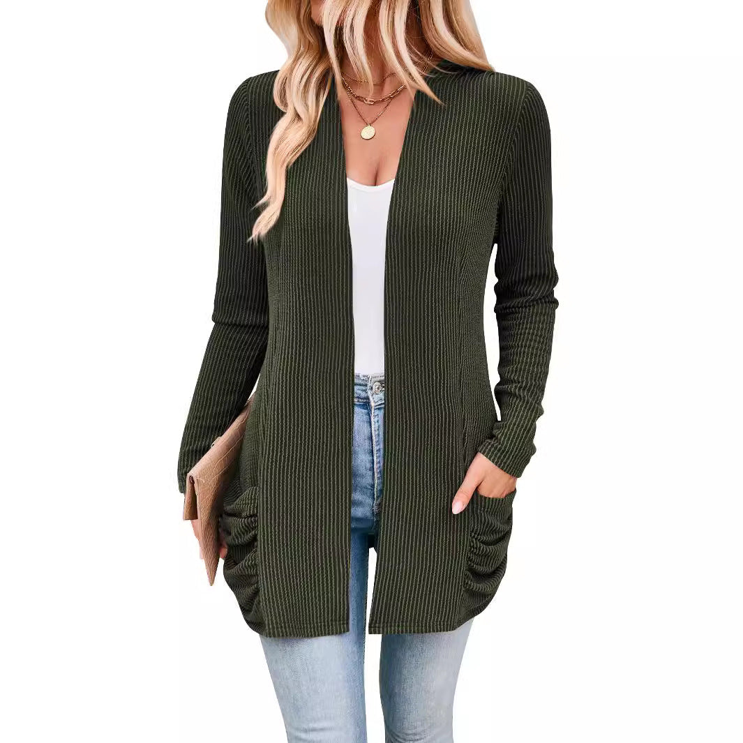 Damen Strickjacke mit Raffung und praktischen Taschen Heidi-Mode