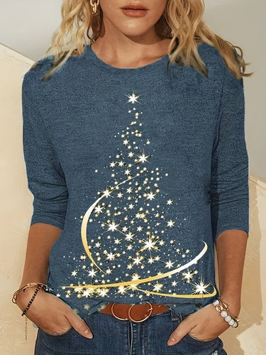 Damen lässiges Langarmshirt mit festlichem Weihnachtsbaumdesign Heidi-Mode