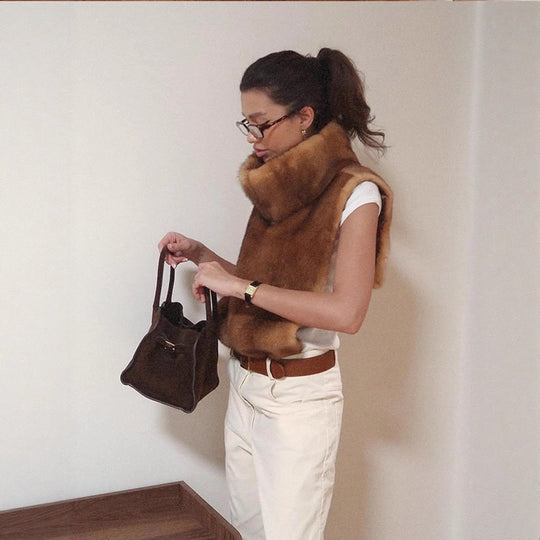 Damen kuschelige Kunstfell-Wickelschal Heidi-Mode