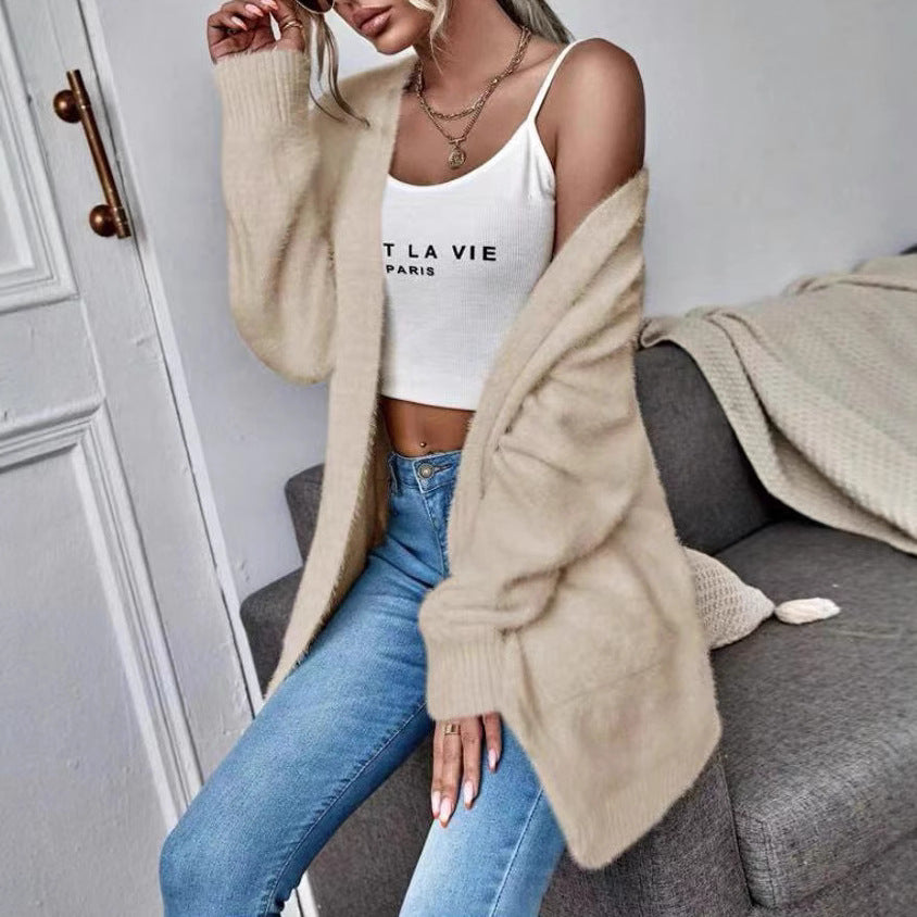 Damen Flauschiger Offener Cardigan aus weichem Material Heidi-Mode