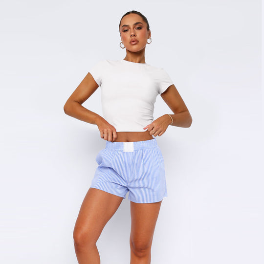 Damen Baumwoll-Shorts mit elastischem Bund und Streifenmuster Heidi-Mode