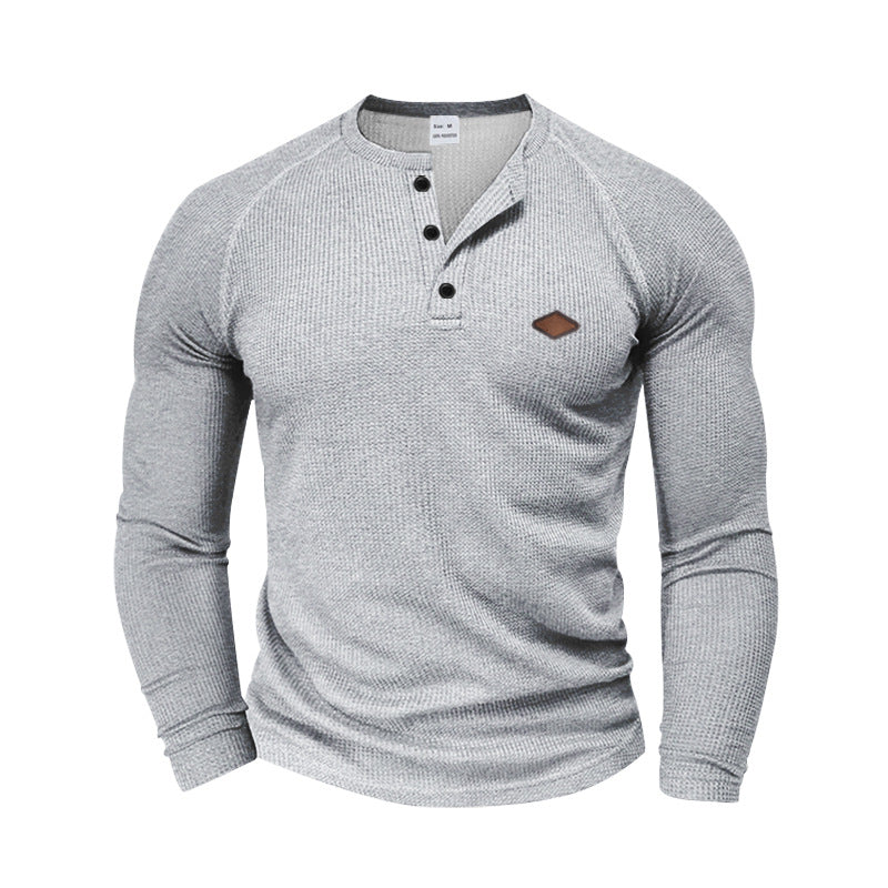 Herren langärmliges Henley-T-Shirt mit strukturiertem Gewebe und modischem Knopfdesign Heidi-Mode